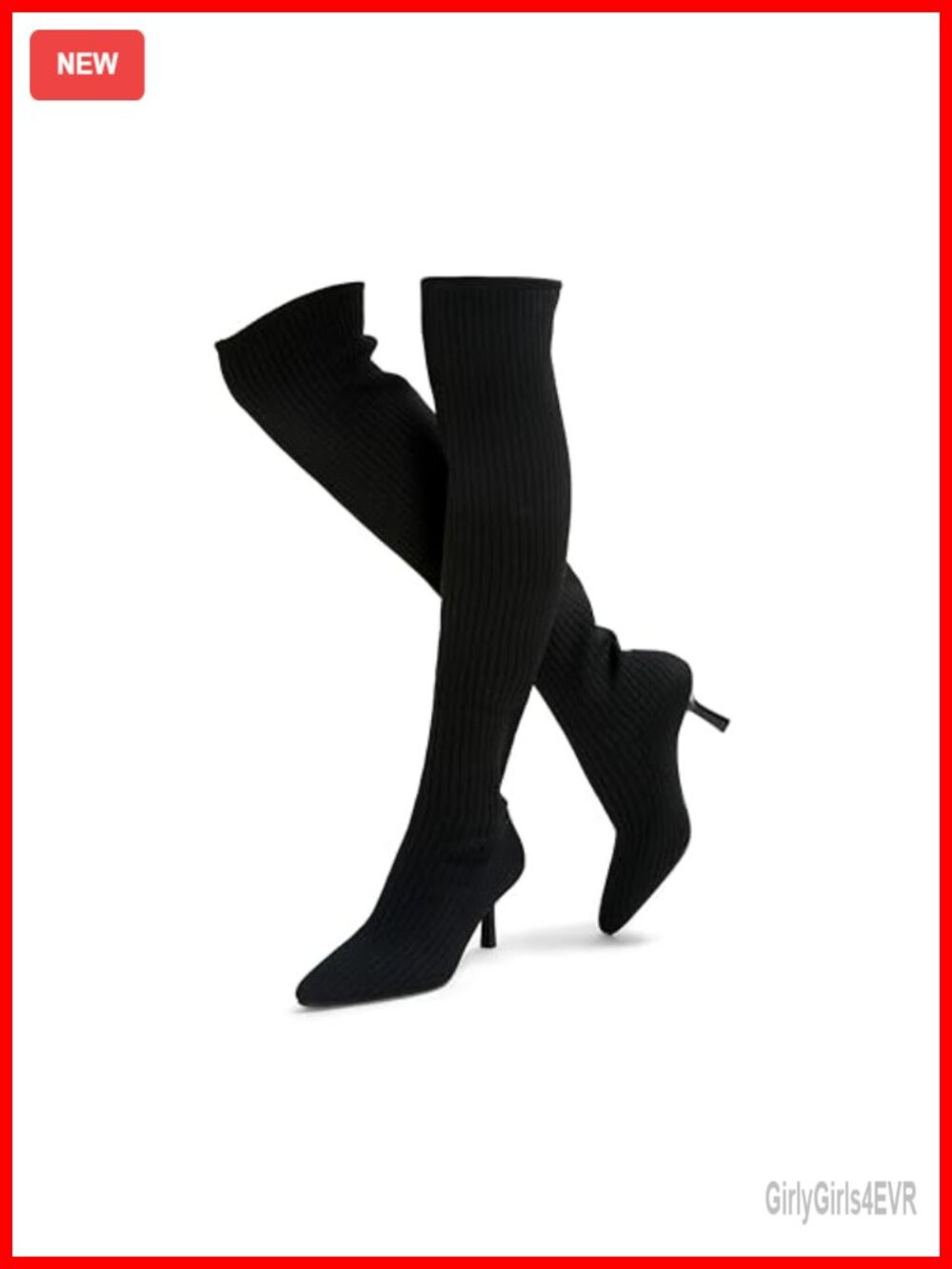 Women Over The Knee Knit Boots Pointed Toe Stiletto Heel Pull On